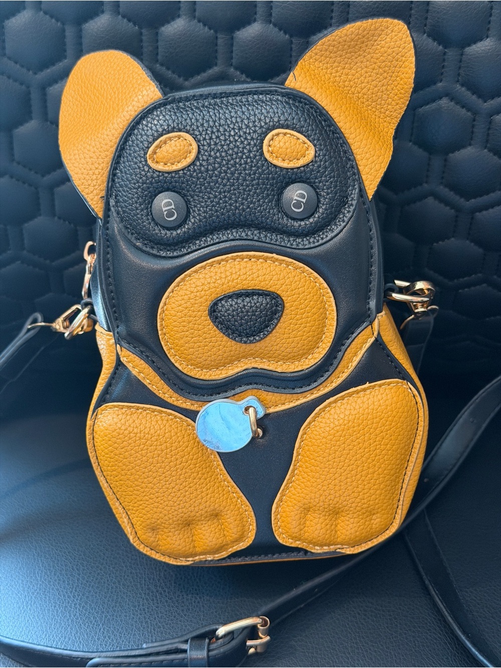 Designer Dog-Shaped Crossbody Bag in Black & Yellow
